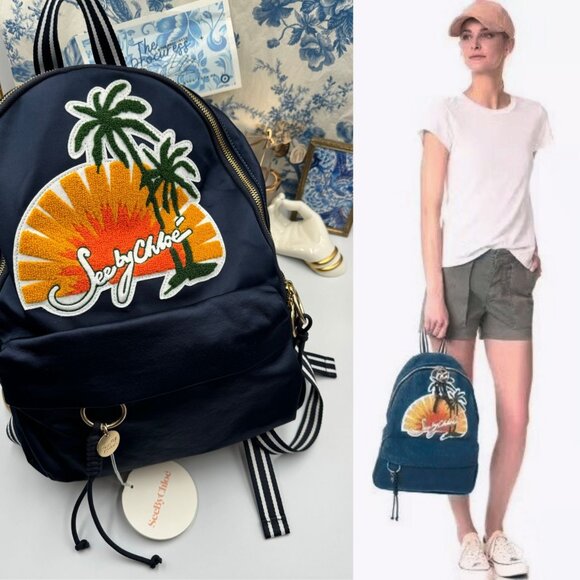 See By Chloe Handbags - 🆕 SEE BY CHLOE 🧿 NWT Blue Satin Palm Trees Decal Backpack